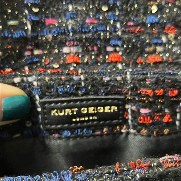 💥Kurt Geiger Tweed Handbag with Black, Red, Blue and Gold Sequins and Gold Chain - Picture 5 of 5